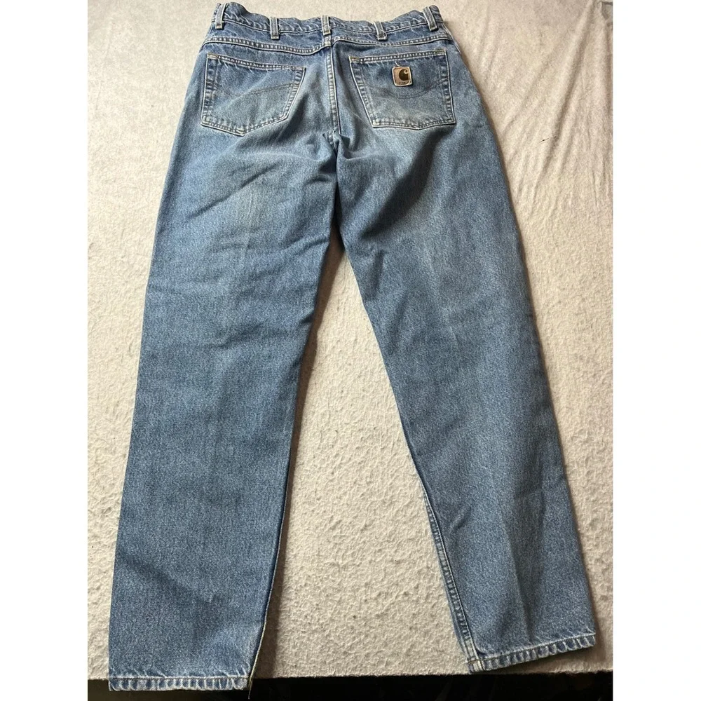 Carhartt Mens Denim Jeans Light Wash Straight Fit Workwear Size 32x32 vintage - Picture 4 of 8